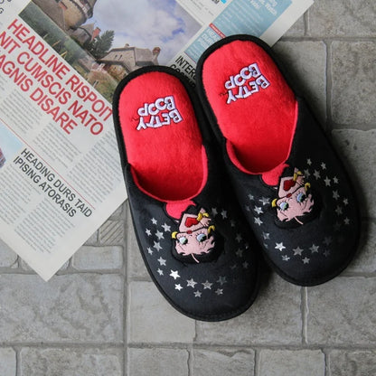 Pantufas da Betty Boop Anime Mulher Peluche Chinelos Bonitos Desenhos Animados Confortáveis Quentes Sapatos de Casa Kawaii Antiderrapantes Sola Macia para Exterior
