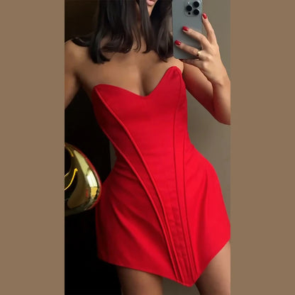 Vestido Corset Sexy Sem Alças Mulheres Sem Mangas Sem Costas Com Aperto na Cintura Ajuste Fino Vestidos de Festa 2026 Verão Elegante Senhora Novo Vestido