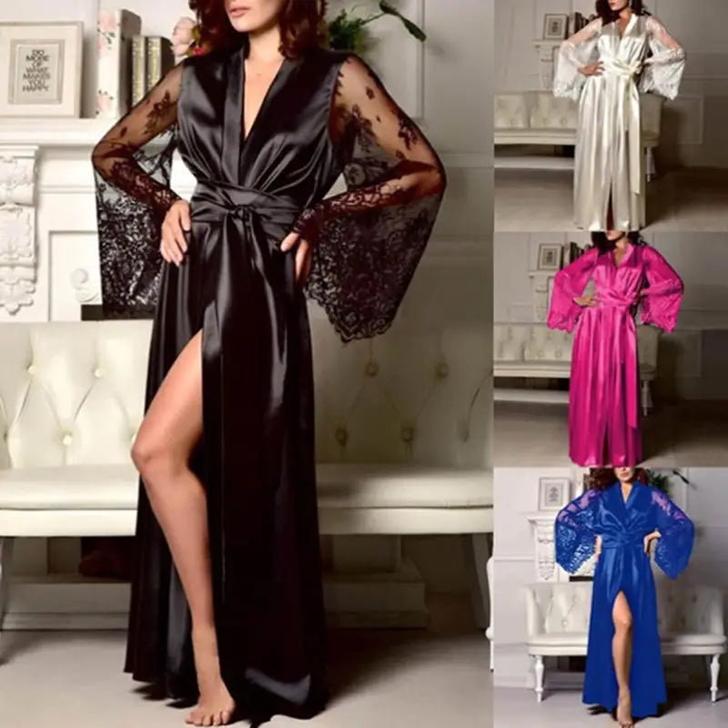 Women Sexy Imitation Ice Silk Plus Size Pajamas Nightgown Night Gown Nightwears For Ladies Comfortable Sexy V-neck Sleepwear