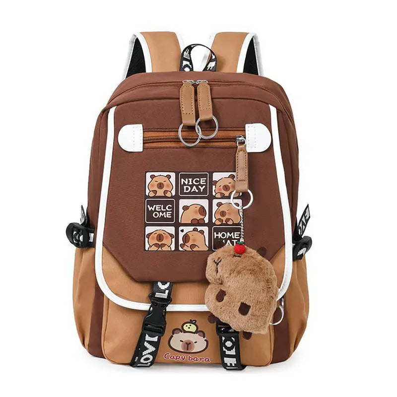 Capybara Backpacks Schoolbag for Teenage Waterproof Girls Boys Backpack Female Travel Bag Bookbag Mochila with Plush Keychain