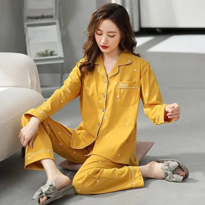 100% Pure Cotton Long Sleeve Sleepwear Set for Elderly Women Spring Summer Autumn Home Clothes Outwear Comfortable Home Suit