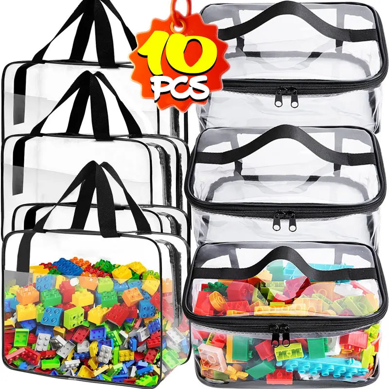 Large Clear PVC Storage Bag Travel Waterproof Organizer Bags Cosmetics Pouch Reusable Toy Storage Bag for Building Block Puzzle