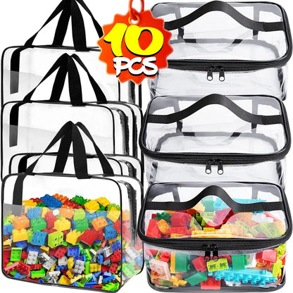 Large Clear PVC Storage Bag Travel Waterproof Organizer Bags Cosmetics Pouch Reusable Toy Storage Bag for Building Block Puzzle
