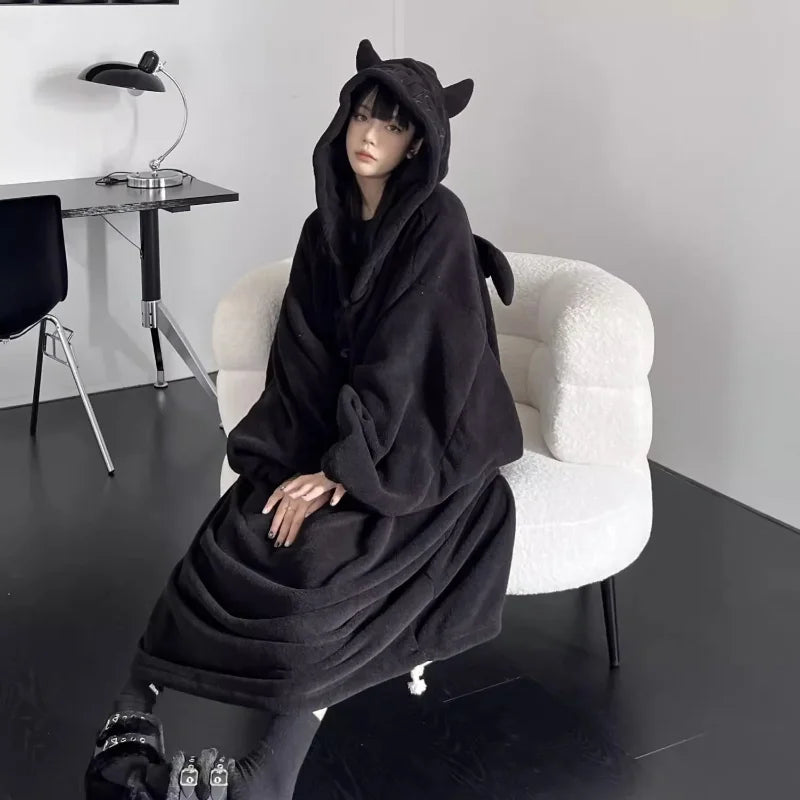 Pijama acolchoado espesso Cor sólida Roupa de casa Vestidos largos com capuz Robe de casal Imp Peça única de dormir Outono e inverno
