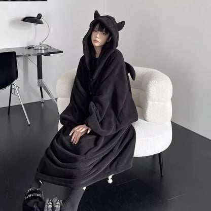Pijama acolchoado espesso Cor sólida Roupa de casa Vestidos largos com capuz Robe de casal Imp Peça única de dormir Outono e inverno