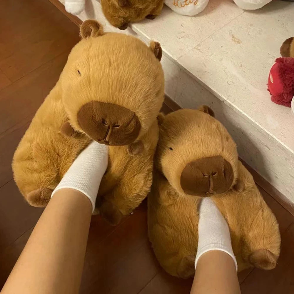Pantufas de Capivara de Pelúcia Femininas Sapatos de Animais Fofos e Adoráveis Sandálias Confortáveis de Capibara Brinquedos de Chinelos Interiores Presentes de São Valentim