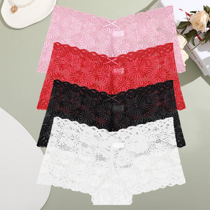 4pcs Sexy Lace Transparent Pantie Women Hollow  Boxers Low Waist Soft Lingerie Soft Comfortable Intimates Panties Sexy Sleepwear