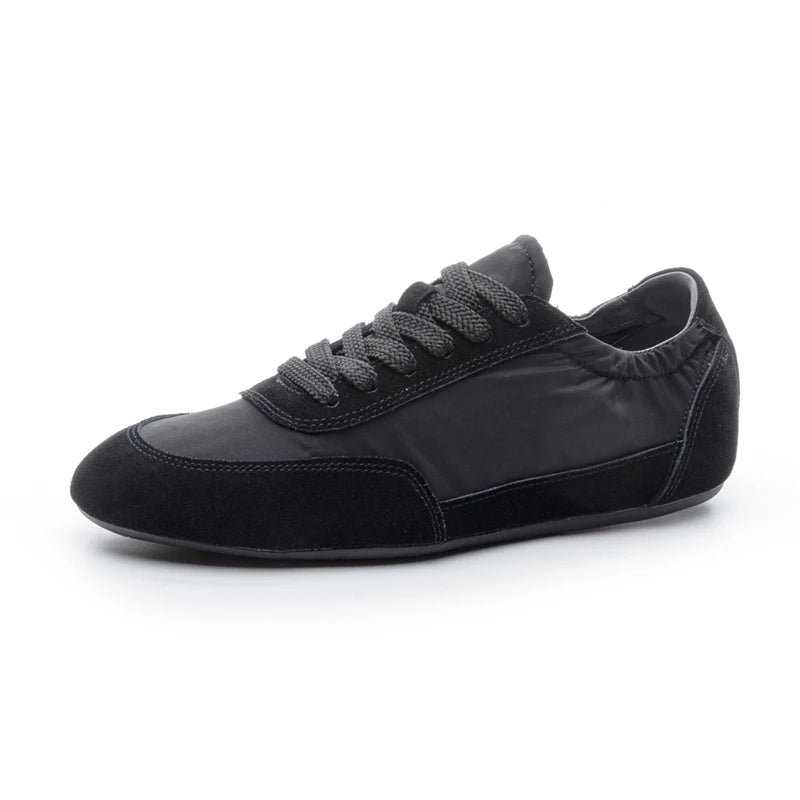 Unique Patchwork Design Sneakers Women Fashion Suede Round Toe Lace Up Derby Shoes Light Soft Sole Casual Shoes Tenis De Mujer