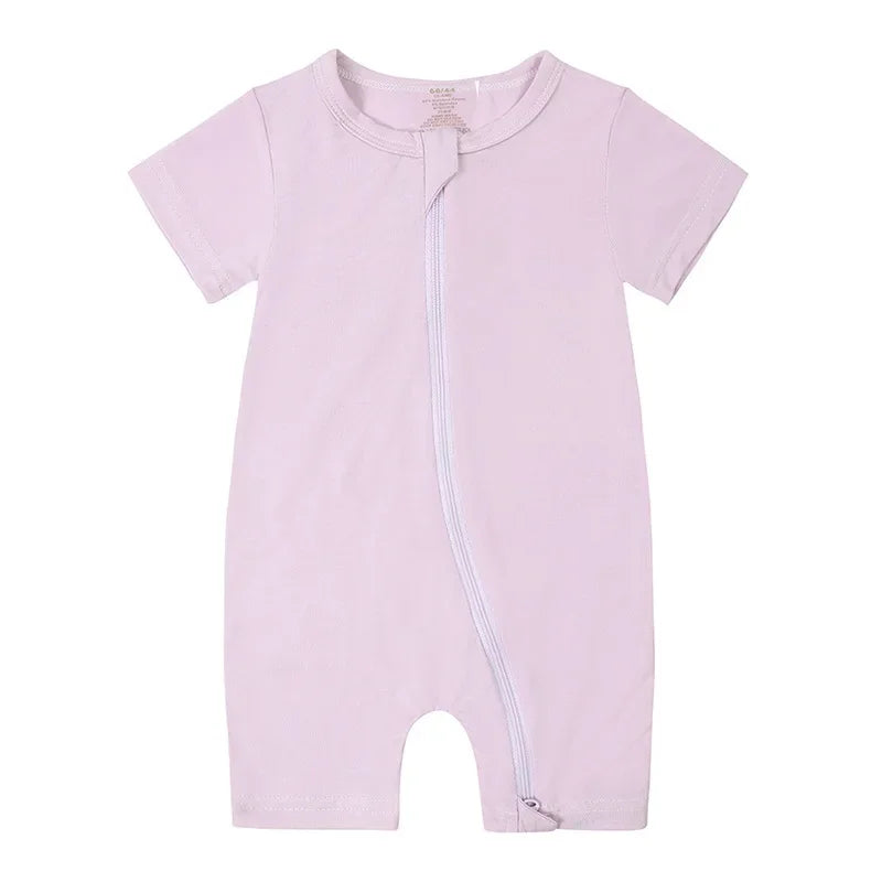 2026 Summer Baby Bamboo Fiber Jumpsuit Short Sleeve Breathable Pajama Baby Girls Boys Sleepwear Newborns Bodysuit