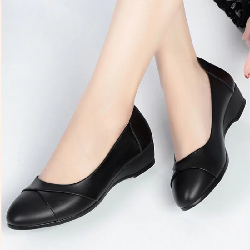 sapatos femininas women cute sweet apricot high quality pointed toe wedge heel shoes lady classic office career work shoes ea175