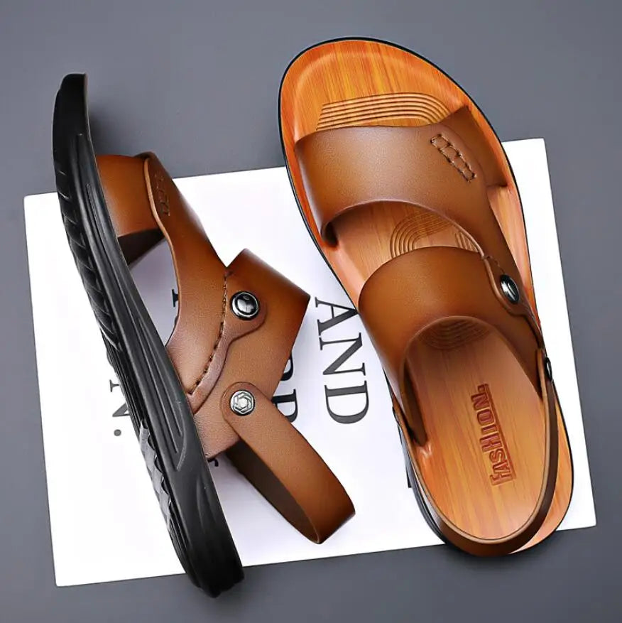 Summer New Shoes for Men Fashion Genuine Leather Sandals Cow Leather Casual Slipper Man Cool Beach Shoes