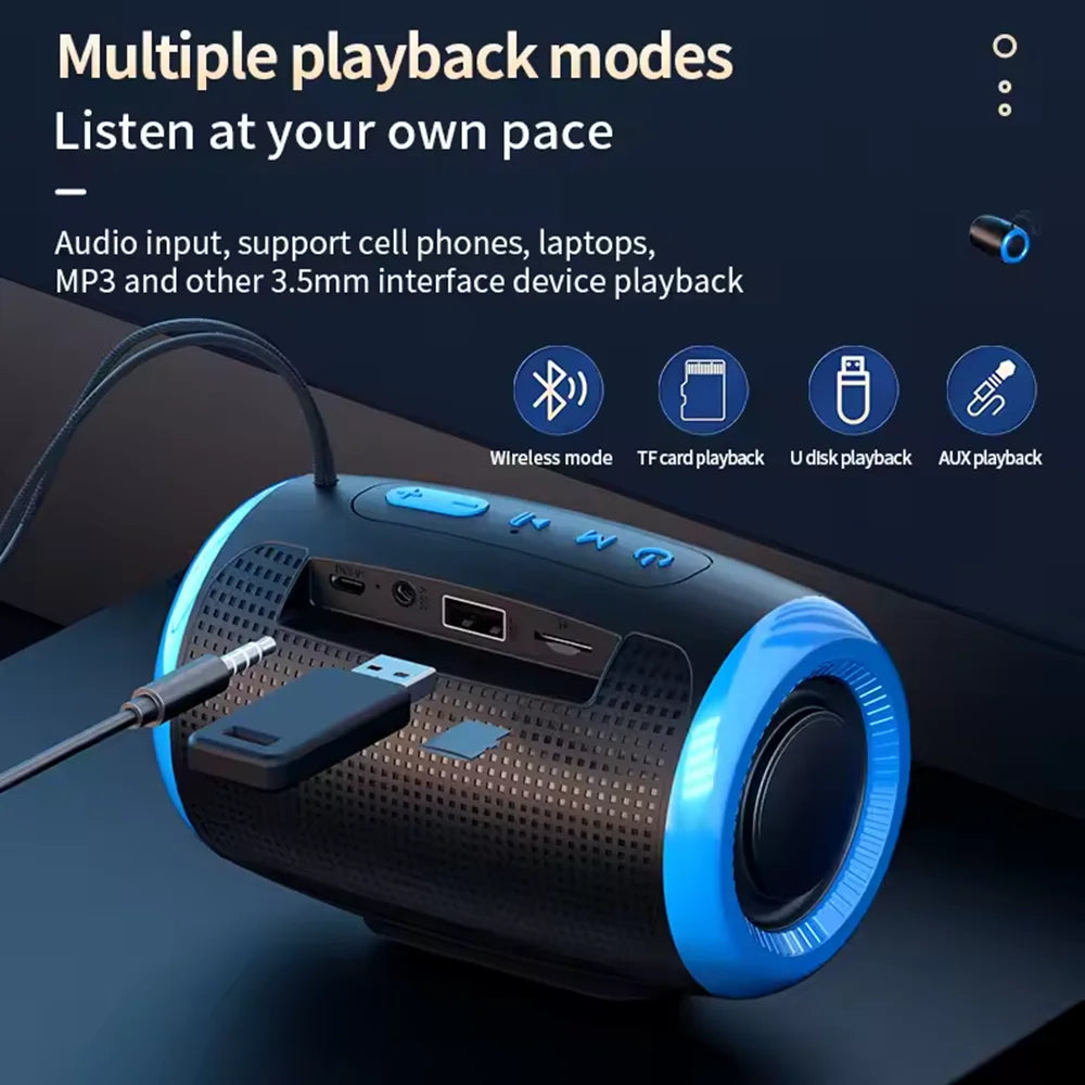 Portable Bluetooth Speaker Outdoor Waterproof Wireless TWS Radio Column Box Speaker Support TF card Stereo 3D Hi-Fi Music Player