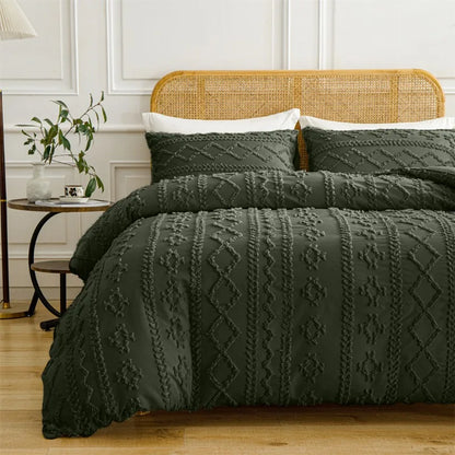 2/3pcs Tufted Beige Duvet Cover Full/Queen/King Size Boho Tufted Microfiber Bedding Set All Seasons for Home Wedding Decoration