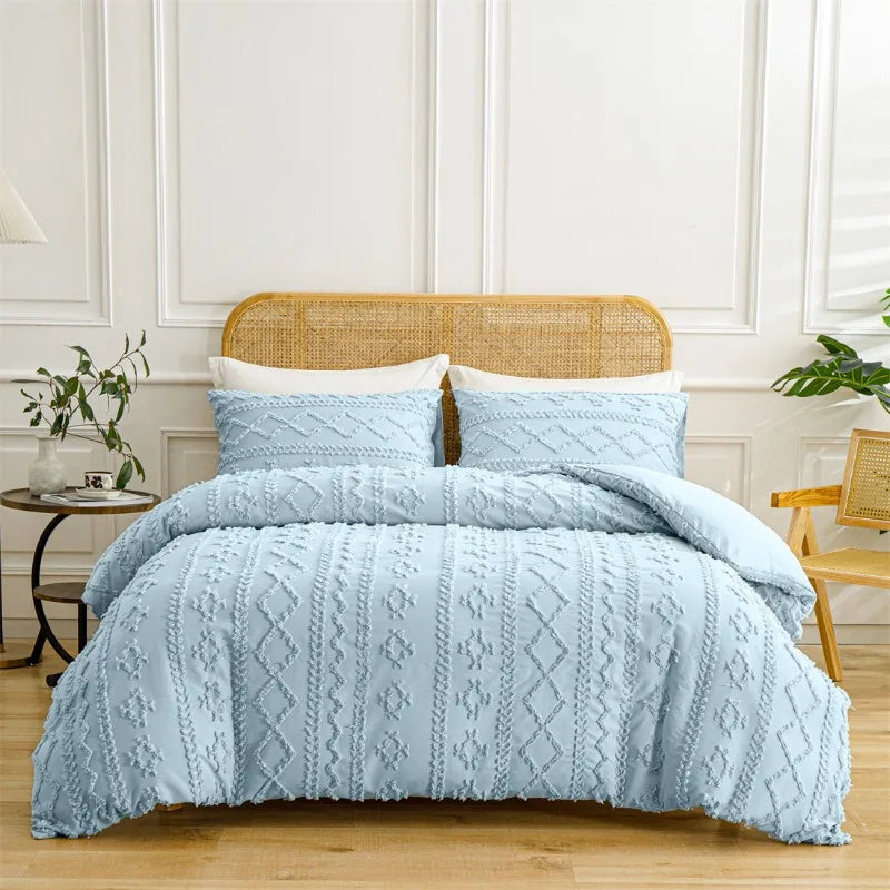 2/3pcs Tufted Beige Duvet Cover Full/Queen/King Size Boho Tufted Microfiber Bedding Set All Seasons for Home Wedding Decoration