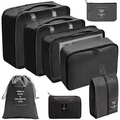 Travel Organizer Set - Suitcase Packing Cubes 8 Pieces Portable Wardrobe Luggage Storage Bags for Clothes & Shoes