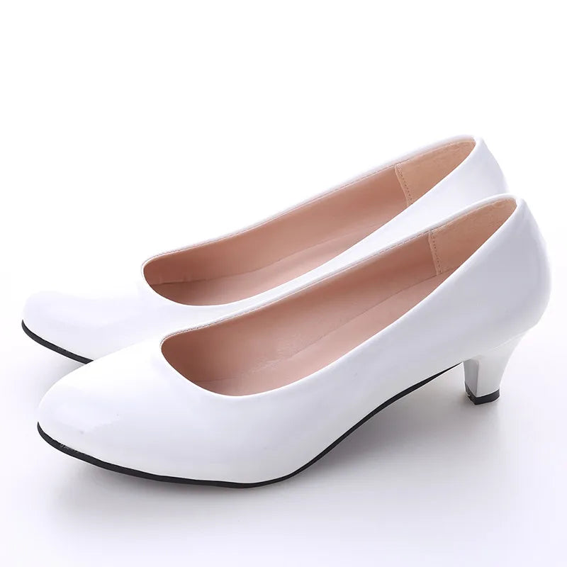 Sapatos de Salto Médio Nude Sexies para Mulher Sapatos de Casamento Salto Alto Sapatos de Trabalho de Escritório Brancos Sapatos de Festa