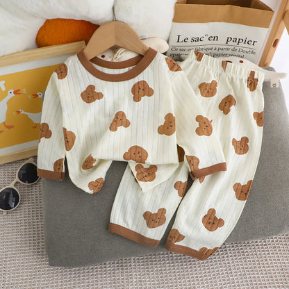 Cute and Comfortable Summer Children Home Wear Long Sleeve Pants Set Cotton Baby Sleepwear Air-Conditioned Rooms Pajama Sets
