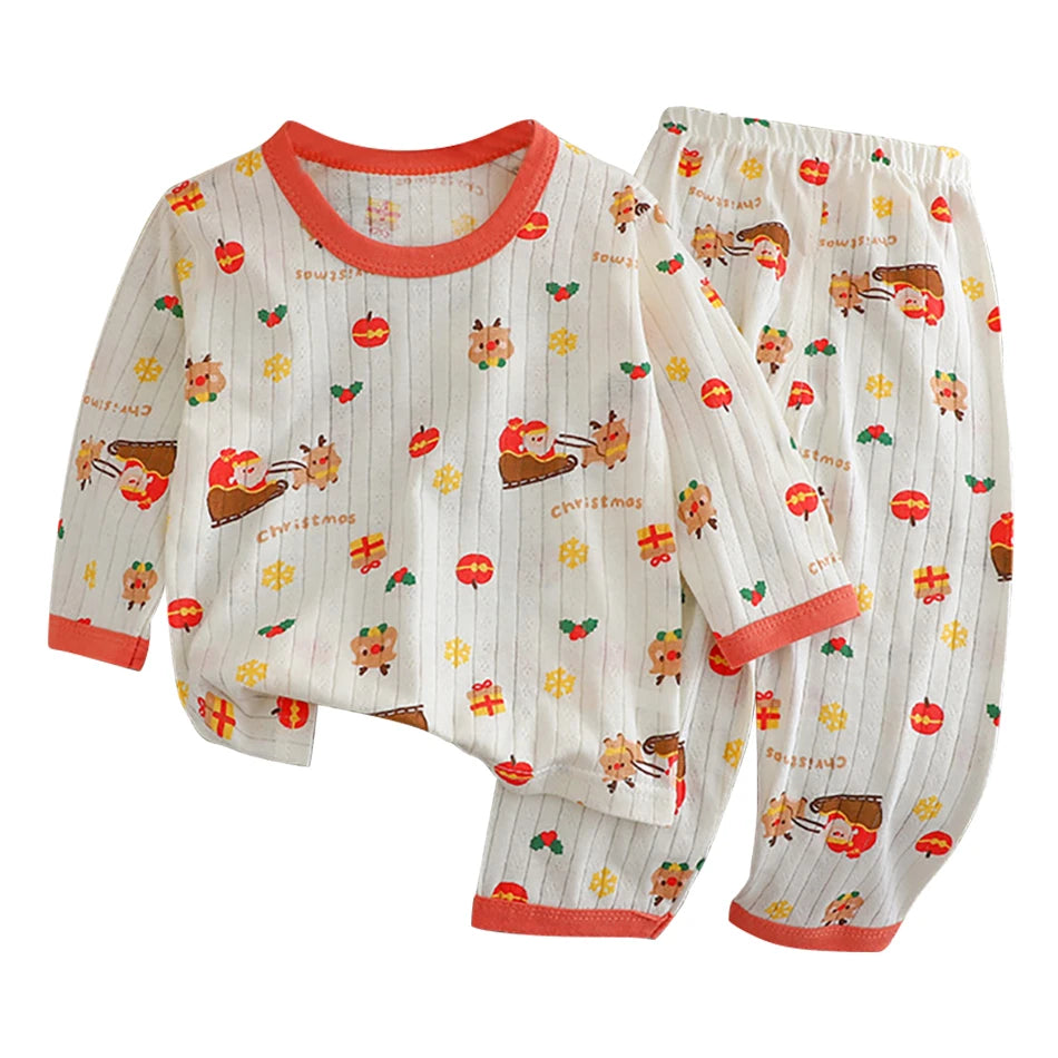 Cute and Comfortable Summer Children Home Wear Long Sleeve Pants Set Cotton Baby Sleepwear Air-Conditioned Rooms Pajama Sets