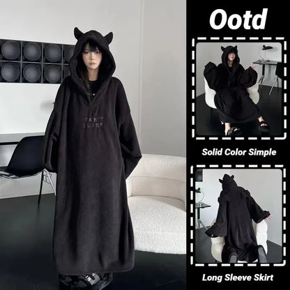 Pijama acolchoado espesso Cor sólida Roupa de casa Vestidos largos com capuz Robe de casal Imp Peça única de dormir Outono e inverno