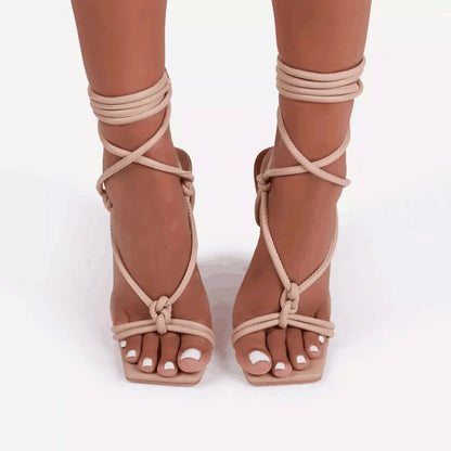 Women's Roman Strap High Heels Sandals Wide Clogs Summer round Toe Photography Shoes Large Size Fashionable Tan Color