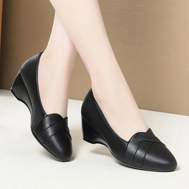 sapatos femininas women cute sweet apricot high quality pointed toe wedge heel shoes lady classic office career work shoes ea175