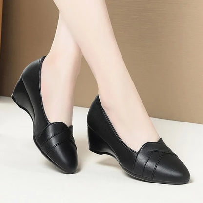 sapatos femininas women cute sweet apricot high quality pointed toe wedge heel shoes lady classic office career work shoes ea175
