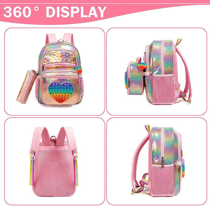 3pcs Sets Cute Love Design Girls' School Backpack Mochilas for Elementary School Bags With Lunch Box Pencil Case Age 6-13