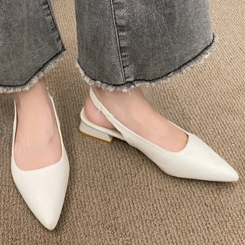2025 Summer Ladies New Sexy Pointed Retro Solid Color High Heels PU Leather Designer Casual Outdoor Slingback Party Ladies Sanda