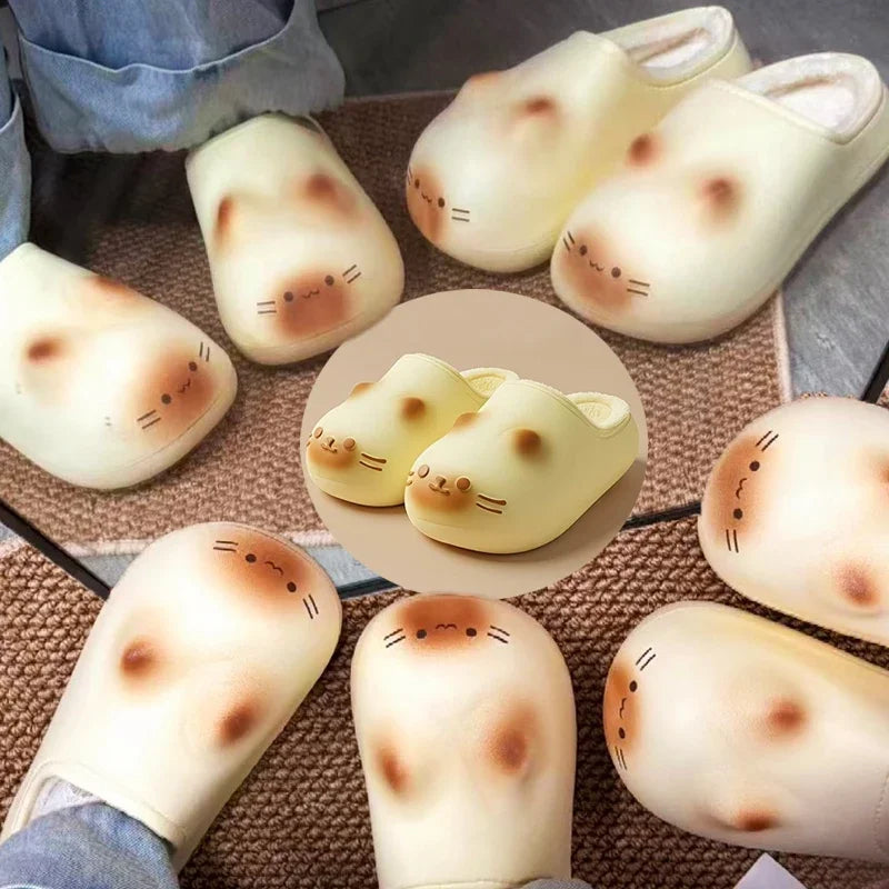 Ultra Light Plush Cotton Slippers Outdoor Home Waterproof Warm Couple Shoes Autumn and Winter Non-slip Bottom Cats Paws Slipper