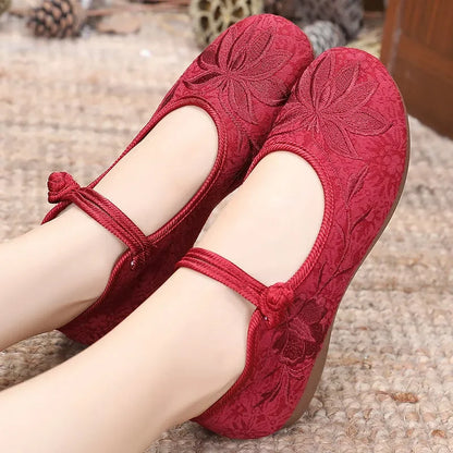 Cresfimix sapatos femininas women classic light weight retro chinese embroidery flat shoes lady casual black comfy shoes ab294
