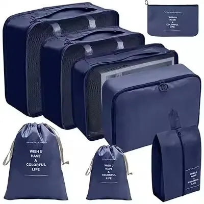Travel Organizer Set - Suitcase Packing Cubes 8 Pieces Portable Wardrobe Luggage Storage Bags for Clothes & Shoes