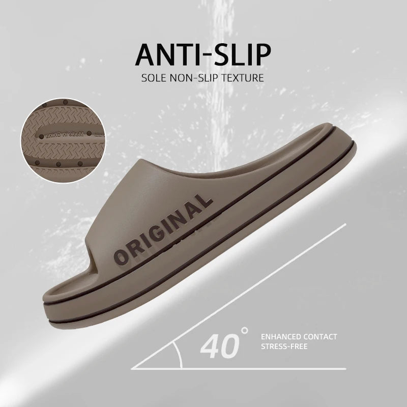 Feslishoet Women Letter Slippers Beach Slides Solid Color Mens Thick Sole Indoor Bathroom Anti Slip Shoes Summer Couple Sandals