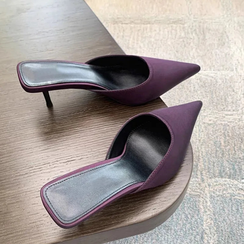 Women's Muller Slippers 2026 Summer New Women High Heel Sandals Elegant High-heeled Slides for Women Pointed Toe Slides 524