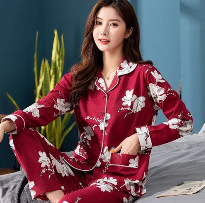 100% Pure Cotton Long Sleeve Sleepwear Set for Elderly Women Spring Summer Autumn Home Clothes Outwear Comfortable Home Suit