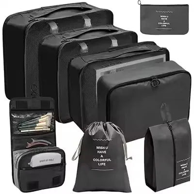 Travel Organizer Set - Suitcase Packing Cubes 8 Pieces Portable Wardrobe Luggage Storage Bags for Clothes & Shoes
