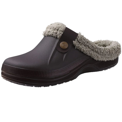 CRACOMIN Tamancos Forrados a Pelo Mulher Homem Sapatos de Jardim Impermeáveis Chinelos Felpudos de Inverno Sapatos de Quarto de Pelúcia Tamancos de Pelo Modernos para Exterior