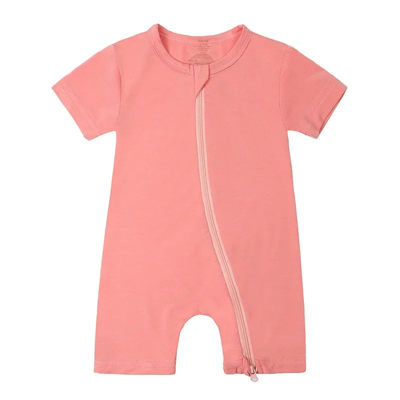 2026 Summer Baby Bamboo Fiber Jumpsuit Short Sleeve Breathable Pajama Baby Girls Boys Sleepwear Newborns Bodysuit