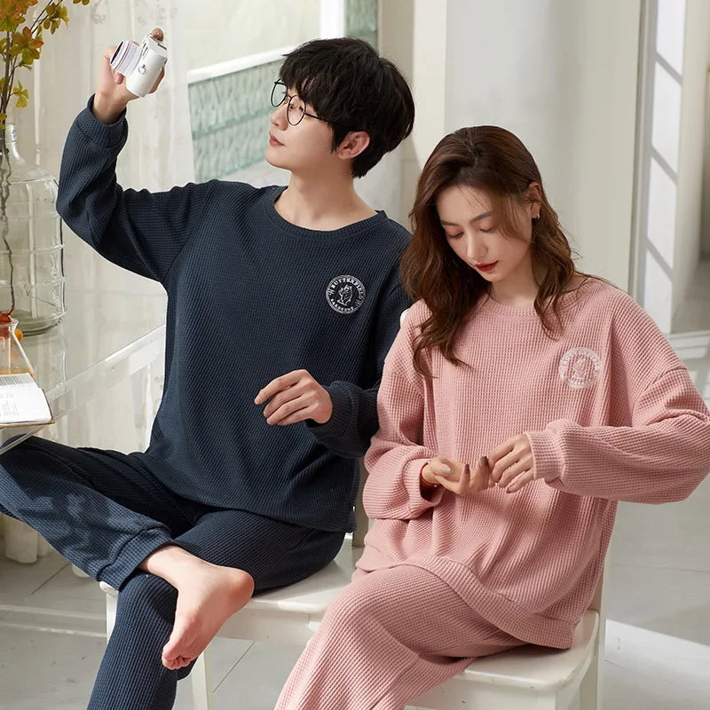 New Long Sleeve Sleepwear Couple Men Women Matching Home Clothes Cotton Cartoon Leisure Nightwear Pajamas Set Lover Loungewear