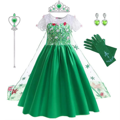 Traje da Elsa para Meninas Vestido Verde de Festa de Aniversário Fantasia Crianças Cosplay Vestido de Princesa para Festa de Carnaval Vestidos Infantis
