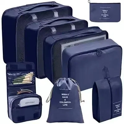 Travel Organizer Set - Suitcase Packing Cubes 8 Pieces Portable Wardrobe Luggage Storage Bags for Clothes & Shoes