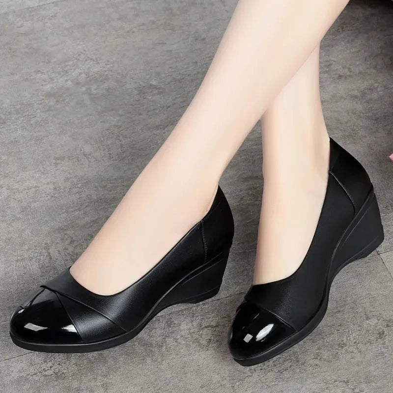 sapatos femininas women cute sweet apricot high quality pointed toe wedge heel shoes lady classic office career work shoes ea175
