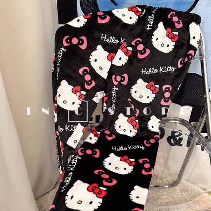 Winter Y2K Kitty Cat Pajamas Pants KT Anime Women's Pajama Pants Cartoon Fashion Home Sleepwear Trousers Leisure Home Clothing