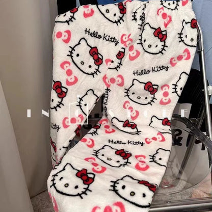 Winter Y2K Kitty Cat Pajamas Pants KT Anime Women's Pajama Pants Cartoon Fashion Home Sleepwear Trousers Leisure Home Clothing