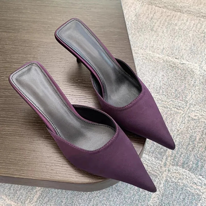 Women's Muller Slippers 2026 Summer New Women High Heel Sandals Elegant High-heeled Slides for Women Pointed Toe Slides 524
