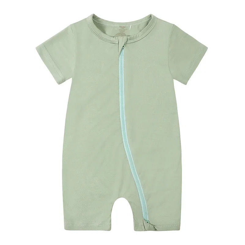 2026 Summer Baby Bamboo Fiber Jumpsuit Short Sleeve Breathable Pajama Baby Girls Boys Sleepwear Newborns Bodysuit