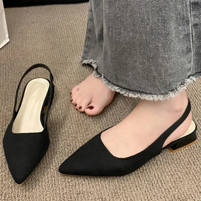 2025 Summer Ladies New Sexy Pointed Retro Solid Color High Heels PU Leather Designer Casual Outdoor Slingback Party Ladies Sanda