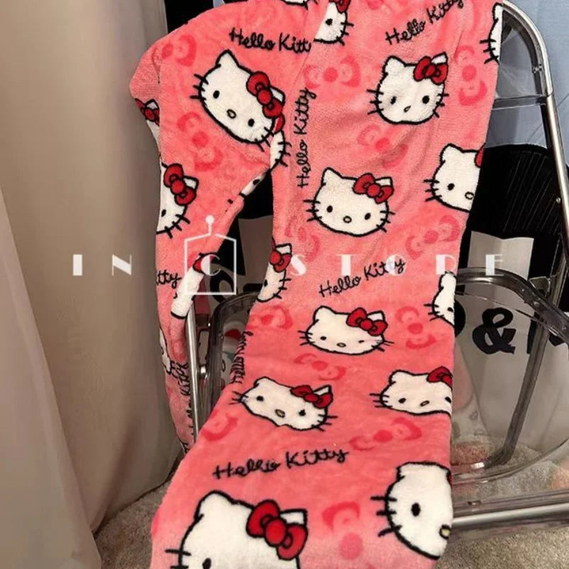 Winter Y2K Kitty Cat Pajamas Pants KT Anime Women's Pajama Pants Cartoon Fashion Home Sleepwear Trousers Leisure Home Clothing