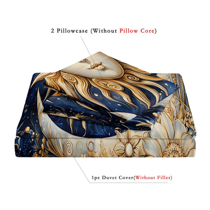 3pcs Duvet Cover Set (1 Duvet Cover + 2 Pillowcases), Featuring High-Definition Printed Golden Sun, And Planets Home Or Dorm Use