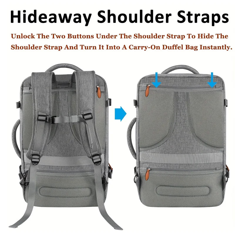 Mochila de viagem com porta de carregamento USB, vários sacos organizadores e compartimento para sapatos, mochila de bagagem de gr