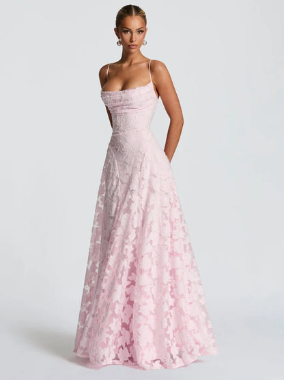 Vestido Maxi Bordado Floral 2026 para Mulher Vestidos de Festa de Verão Vestidos de Formatura Vestidos de Alças sem Costas Estilo Francês Vestido de Noite